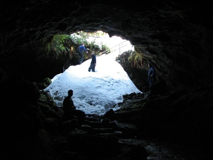 Leaving the cave you can see how much snow has fallen into the skylight of the cave