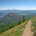 The Dog Mountain Trail near the summit. This is a view to the west, looking over Wind Mountain.