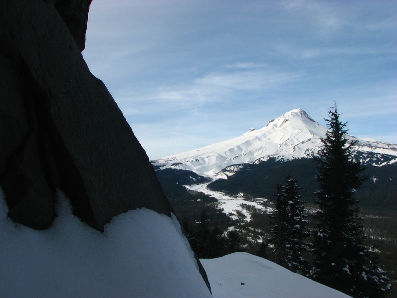 Another view of Mt. Hood from the forest road. Be sure to look back towards Mt. Hood as you're walking up the snow-covered road.