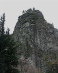 Beacon Rock from across Highway 14 showing the steep cliffs. The trail starts on the other side of Beacon Rock, then goes to this side once it nears the top.