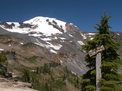 Mt. Adams from the Hellroaring Canyon Overlook. 500 feet back down Trail 20 is a great place to sit on blocky rocks and enjoy the panoramic view.