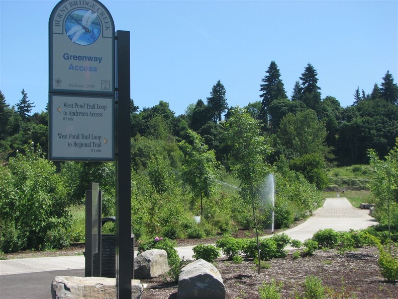 One of the trailheads with a large parking lot along the Burnt Bridge Creek Trail.