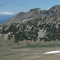 Walking up the Burroughs Mountain Trail from Frozen Lake you can see the Mt. Fremont Lookout as a tiny dark cube at the left edge of the ridge in the center of the picture.