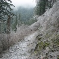 A slick layer of ice coats the Gorge Trail #400, west of Wahkeena Creek.