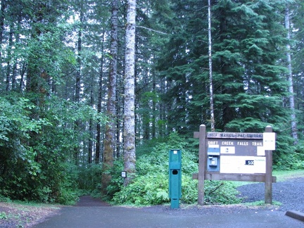 Trailhead photo for the Drift Falls Trail. The road to the trailhead is paved and even the parking lot is paved.