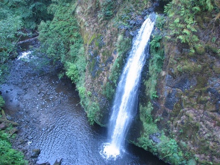 Drift Creek Falls cascades about 75 feet into Drift Creek. This is a view from the suspension bridge.