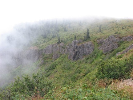 Fog shrouds the mountainside along Ed's Trail.