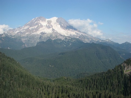 A panoramic view of Mt. Rainier from the old fire lookout on the Glacier View Trail.