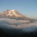 Mt. Rainier near sunset from Glacier View. Fog is rolling in as the evening air cools.