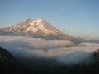 Mt. Rainier near sunset from Glacier View. Fog is rolling in as the evening air cools.