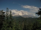 Mt. Rainier can be seen from near the trailhead for the Glacier View Trail.