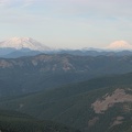 Looking northeast to a view of Mt. St. Helens and Mt. Rainier as seen from Silver Star Mountain.
