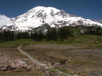 Mt. Rainier from the High Lakes Trail. This is one of my favorite parts of this trail. I love the way you are walking straight towards the Mountain. Picture taken 7/3/2005 about noon.