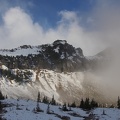 The dawn of the next day promised to be clear as the sun peeks out of the clouds. This is looking up the valley along Indian Bar.