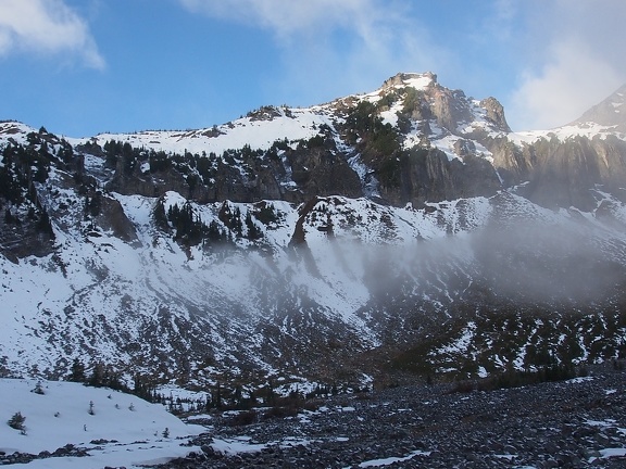 Steep walls rim the glacier-carved valley above the Indian Bar Shelter. Winter comes early to the high country.