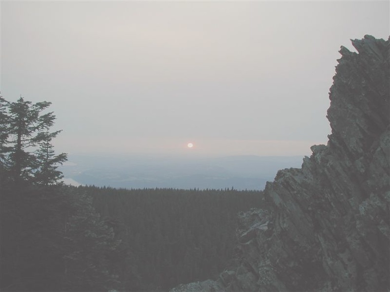 Field burning in the Willamette Valley makes for a smokey sunset from near the summit of Larch Mountain, Oregon.