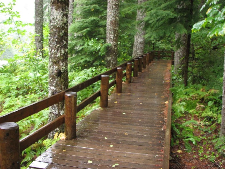 Boardwalk above the Lewis River near the Lower Falls Recreation Area Campground.