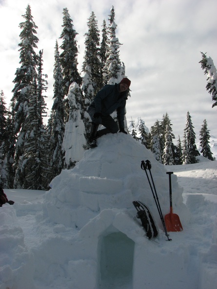 The top blocks were pretty thin, so I had to stand carefully on top of the igloo, proving how strong it is.