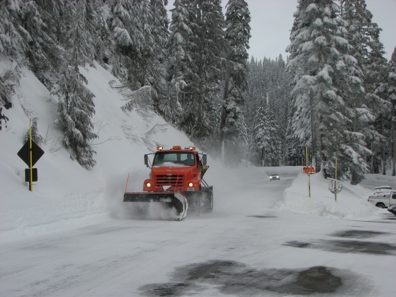 Snowplow action along the road near Narada Falls.