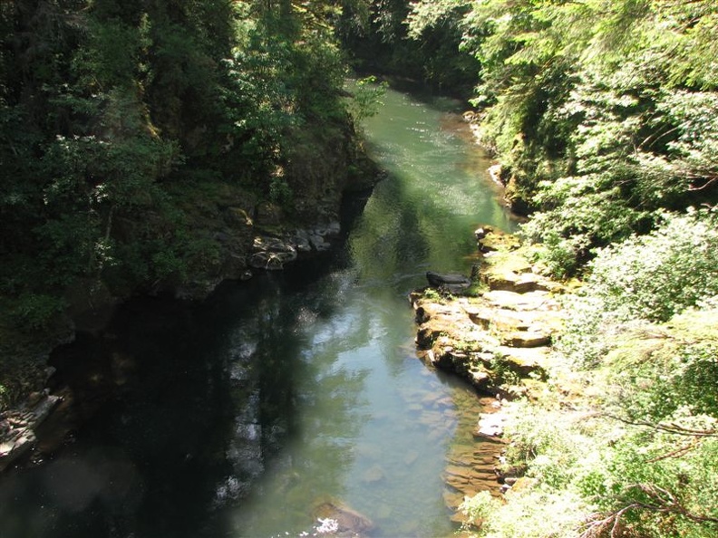 The Moulton Falls Trail crosses over the East Fork of the Lewis River about .1 mile east of Moulton Falls. 