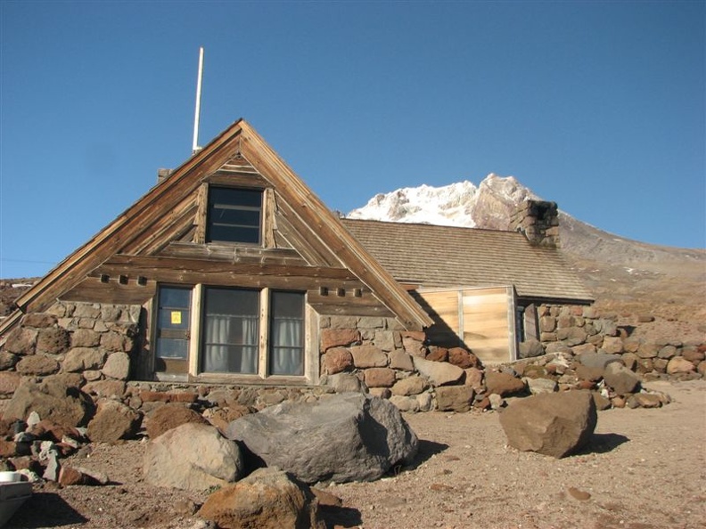 Silcox Hut is a handcrafted building on the slopes of Mt. Hood at the top of the Magic Mile chairlift.