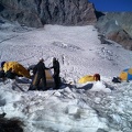 Climbers try to settle in before the big push for the summit just a few hours ahead.