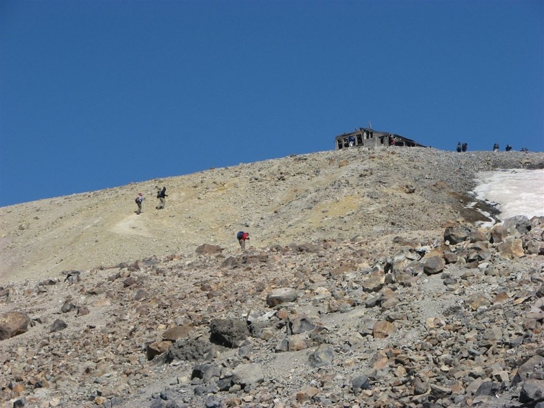 A view of the summit of Mt. Adams from the trail. The last part of the trail is dry except for a step-across stream crossing just below the summit.