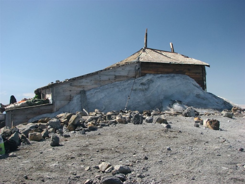 The shack on the summit of Mt. Adams always has ice inside of it. The ice on the north side of the shack hardly ever melts completely.