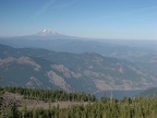 The Columbia River lies far below this viewpoint along the Mt. Defiance Trail. Mt. Adams is in the background.
