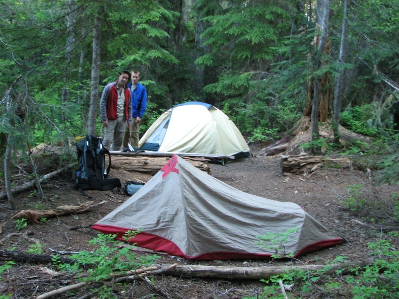 Our campsite at Lake James Camp along the Northern Loop Trail at Mt. Rainier National Park. We had the camp to ourselves this night. There was still a bit of snow by the bear pole in late July.