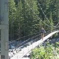 Zach crossing the suspension bridge over the Carbon River near Carbon River Camp. This is always one of the highlights of the trip because we always take a break at the west end of the bridge in the shade.