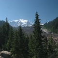 Climbing the Wonderland Trail along above the Carbon Glacier provides great views of the glacier and Mt. Rainier.