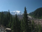 Climbing the Wonderland Trail along above the Carbon Glacier provides great views of the glacier and Mt. Rainier.