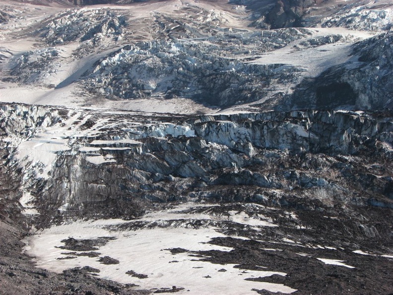 Crevasses on the Carbon Glacier as it flows down the flanks of Mt. Rainier.