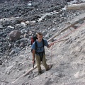 Zach using a rope to descend the Wonderland Trail near Winthrop Creek.