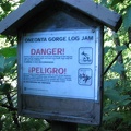 Trail sign on Oneonta Creek warning of the logjam.