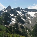 Looking to the Cowlitz Chimneys from the user trail to Tamanos Mountain.