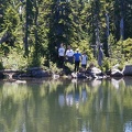 The other 4 hikers on our backpacking trip pose next to Jude Lake.