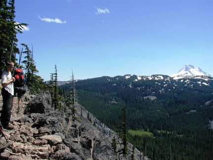 Here is our first close-up view of Mt. Jefferson from the PCT. This is a very rocky section and the Scouts very cautions crossing this part of the trail though the lack of trees made for spectacular views.