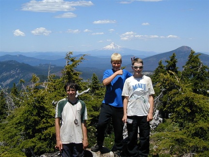 The three Boy Scouts along on the trip pose near Park Butte, just north of Jefferson Park.