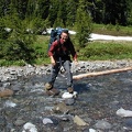 Mr. Gourlie crossing a stream into Jefferson Park. This was an easy step-across stream. There weren't any hard stream crossing on this route.