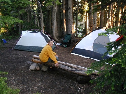 Tyler taking a break in the camp next to Scout Lake. A couple of the sites still weren't all melted out but the mosquitoes didn't mind a bit.