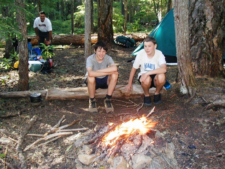 Resting in camp after a hard day of hiking. Even though the weather was pretty dry, campfires were permitted and we used the smoke to help keep the bugs away.