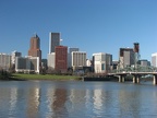 Portland riverfront from the east side with a view of the Hawthorne Bridge.