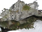 A jagged rock along the trail is decorated with lichen. I imagine this rock was covered with snow within a week and is now buried.
