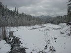 Looking downstream on the bank of the Nisqually River along the Wonderland Trail.