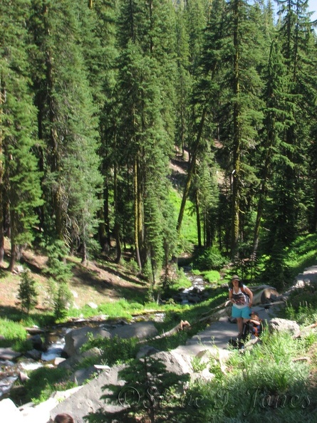 Hikers pause to take a break along the Plaikni Falls Trail in Crater Lake National Park.