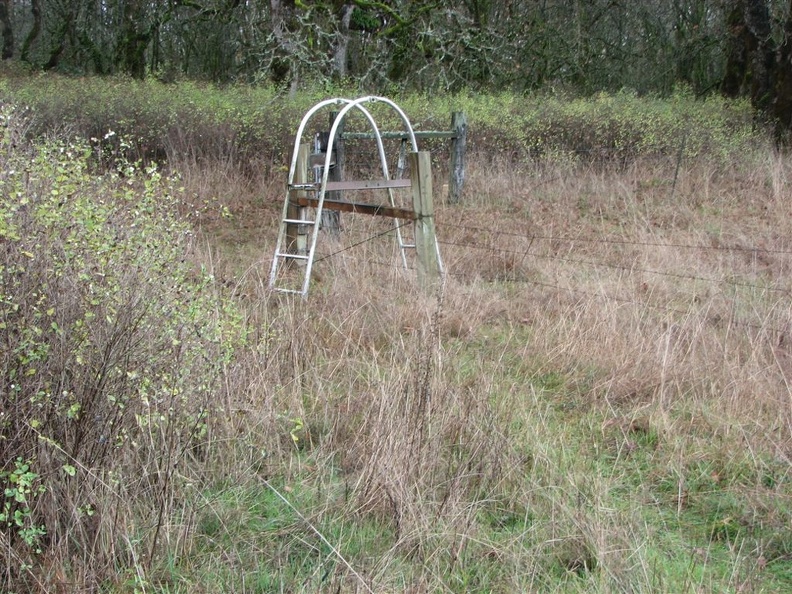 Ladder crossing of a barbed-wire fence on the northern end of the Ridgefield National Wildlife Refuge.