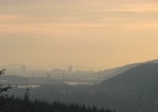 Downtown Portland in the distance taken from a viewpoint under powerlines.