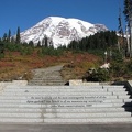 New stairs behind the new Jackson Visitor's Center inscribed with a quote from John Muir at Mt. Rainier. This is the trailhead for the Skyline Trail.